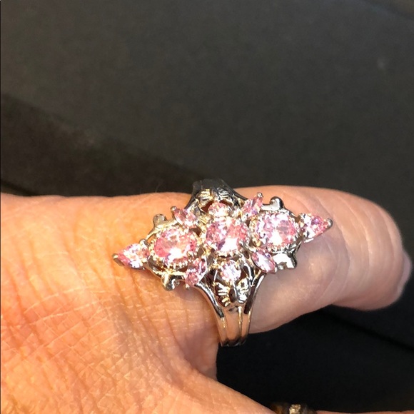 Simulated Pink Sapphire Platinum Bond Brass Ring - Picture 4 of 6